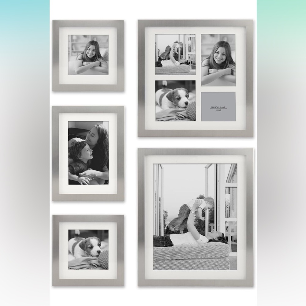 Stonebriar Decorative Stamped Silver 5 Piece Photo Frame Set, Wall